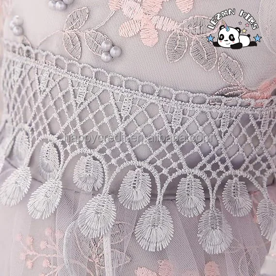 LEZONKIDS - 2024 Hot Sale Lace Princess Wedding Baptism Dress Long Sleeve Formal Party Wear for Girl